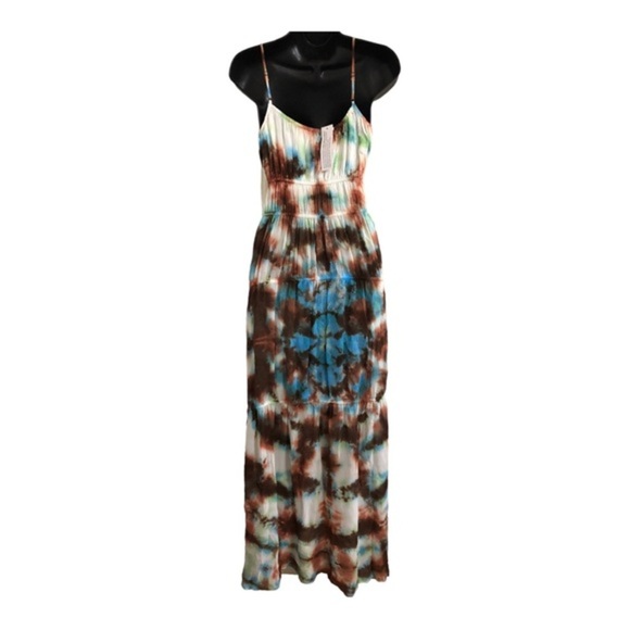 YFB Young fabulous & broke delphine chiffon blue brown tiedye cutout maxi dress - Picture 13 of 16